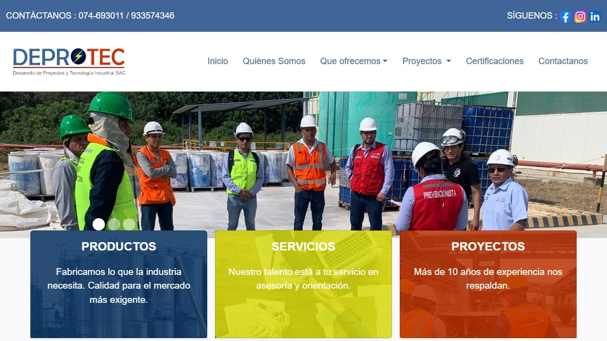 Deprotec - Web Multipage Corporativa desarrollado por CODE 200 TI. Proyecto web profesional en Chiclayo, Lambayeque, Perú